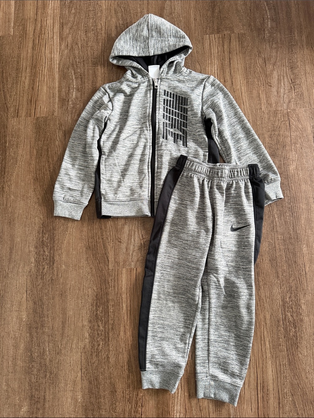 Nike Grey Heather Hooded Zip Jacket & Joggers Set with Black Accents